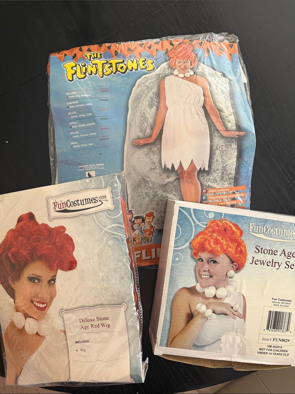 Wilma Flinstone costume wig jewelry set